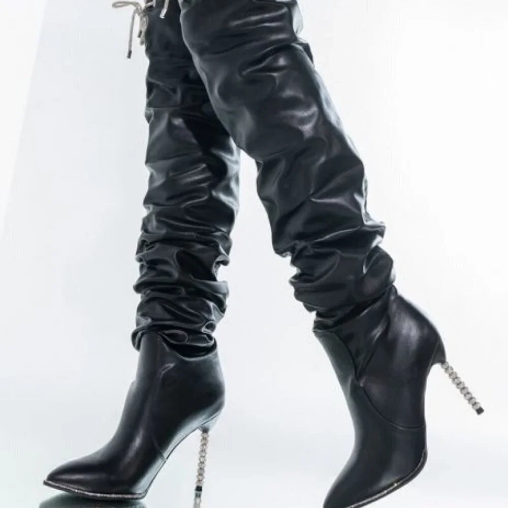 AZALEA WANG UP ALL NIGHT  STILETTO BOOT IN BLACK ( BRAND NEW !!!!!!!!! )